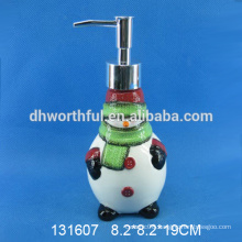 Cute snowman shaped ceramic christmas soap dispenser for custom